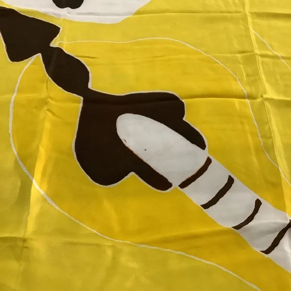 Yellow Black and White Vintage Scarf 70s Vibe Symmetrical Butterfly Signed - Picture 3 of 5